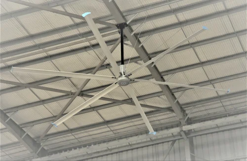 HVLS fan installed in large industrial warehouse in India