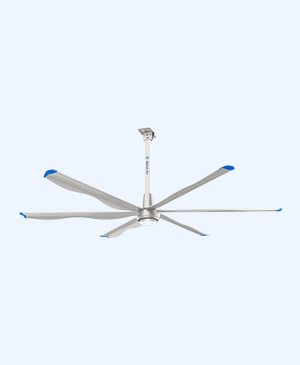 Helicopter style ceiling fan with long aerodynamic blades